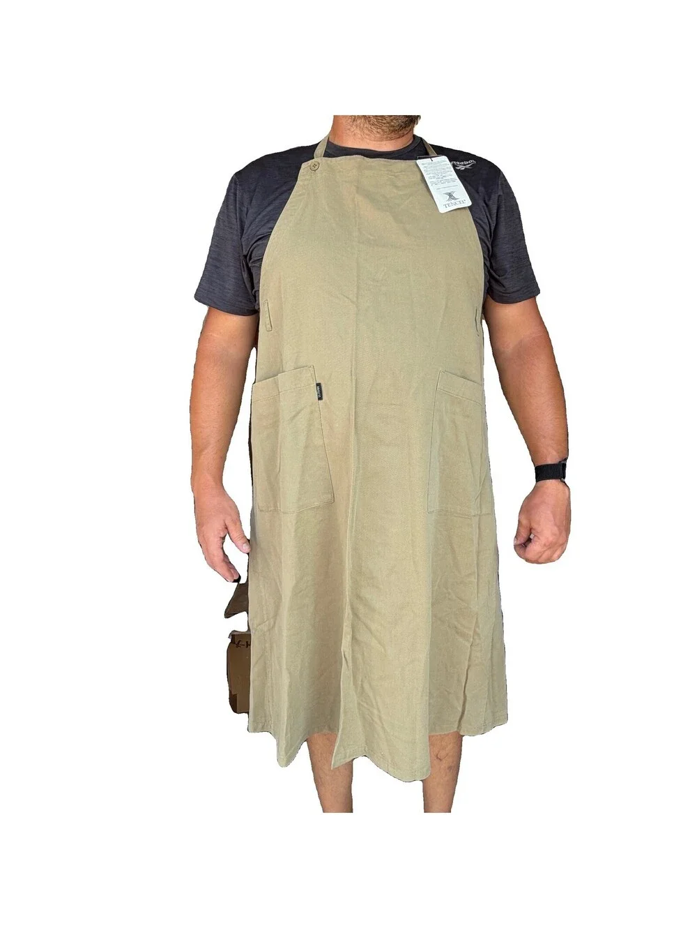 D.three Tencel Cross-Back Apron Tan Bio-Wash Finish Storage Location B-14